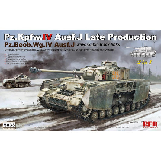 Ryfield Model 1/35 German Army No. 4 Tank J Type Late Model/Observation Tank w/Connected Assembly Movable Track 2 in 1 Plastic Model RFM5033