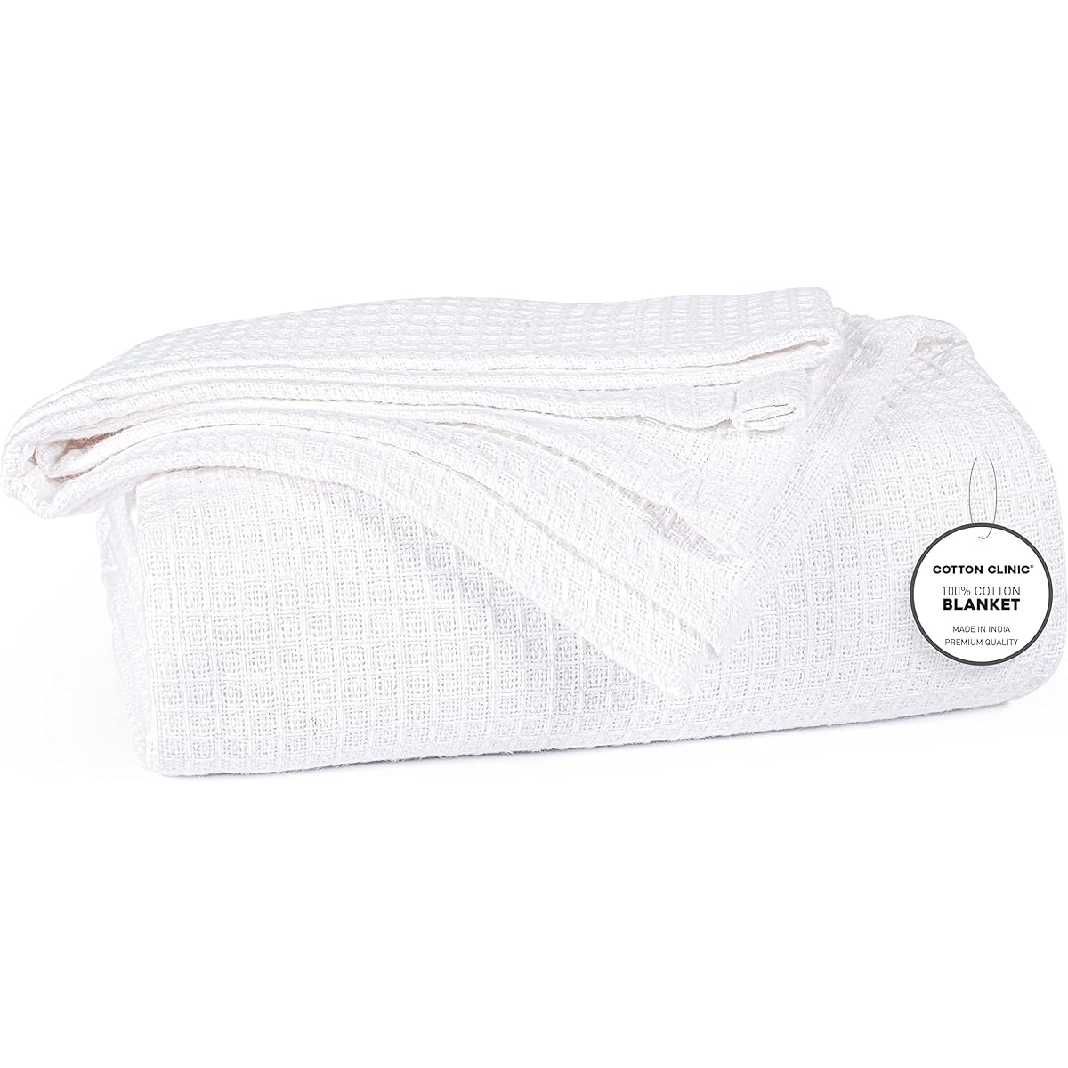 Cotton Clinic Single Summer Blanket, Winter Blanket, 100% Cotton Bed Blanket, Soft Comfortable Lightweight Washable Waffle Fabric 60x90 inches (152x228 cm) Single Size Blanket Winter Summer, White