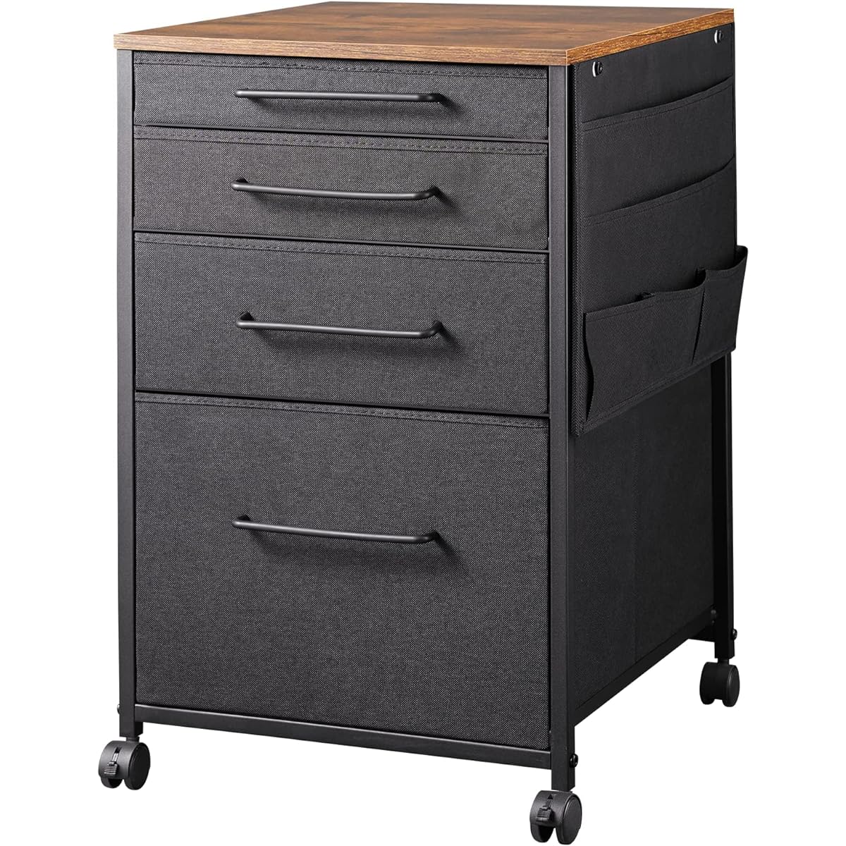 YeTom Desk Wagon Cabinet Side Chest Office Wagon Cloth Sleeve Desk Side Wagon 4 Tiers Compatible with A4 Large Capacity With Casters Under Desk Storage Width 400 x Depth 400 x Height 650 mm Citrus Vintage + Black Drawer