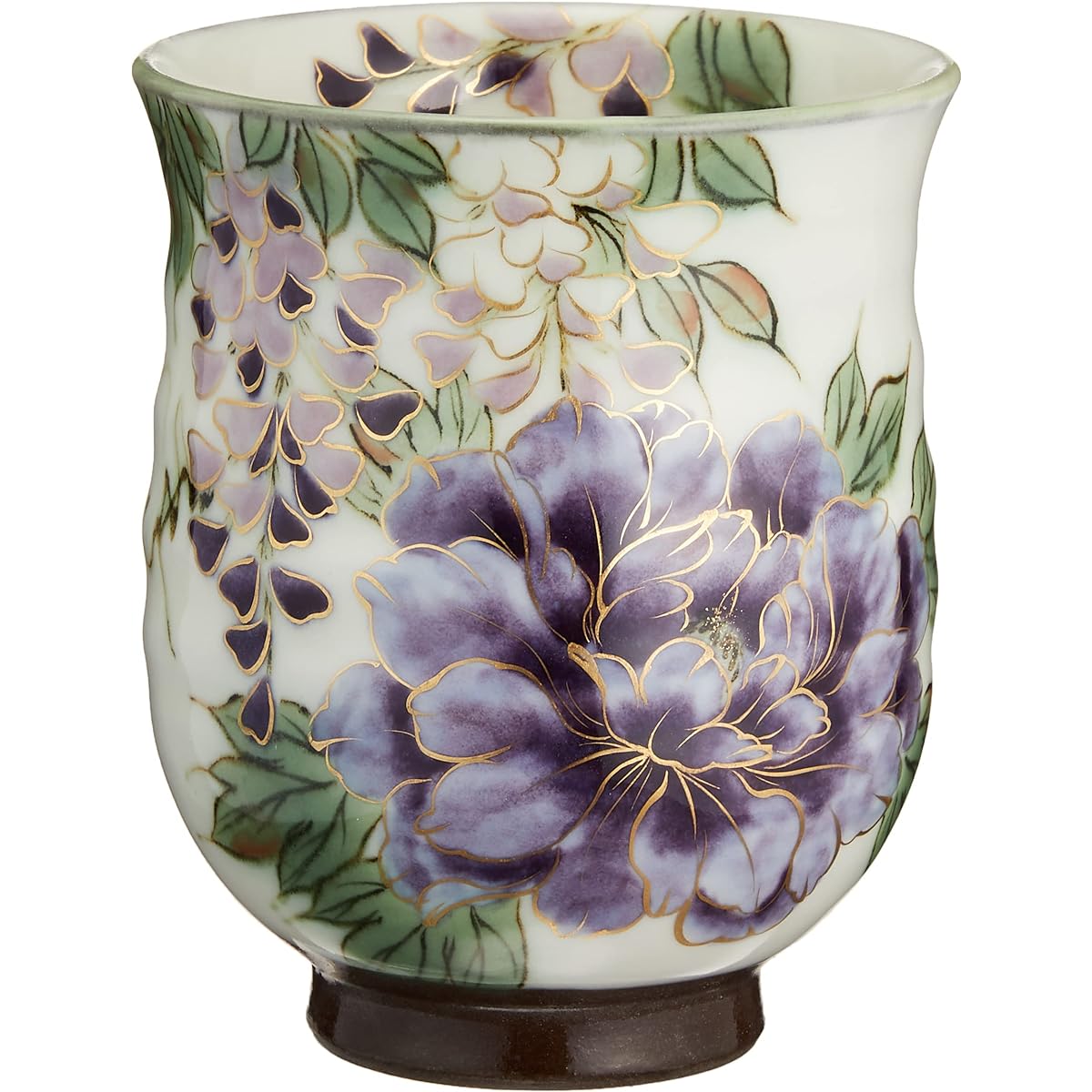 Kyoto ware, Kiyomizu ware, pottery kiln, teacup, large, white, purple flowers KTA576-01
