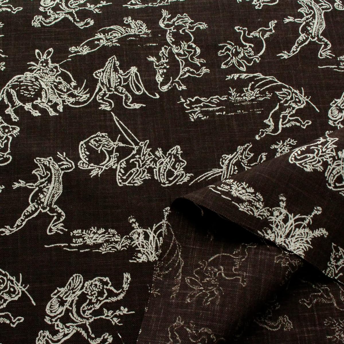 Nippon Chuko Chojugiga uneven yarn indigo dyeing printed fabric dark brown x beige line width approx. 110cm 5m cut KW7070-7F-5M