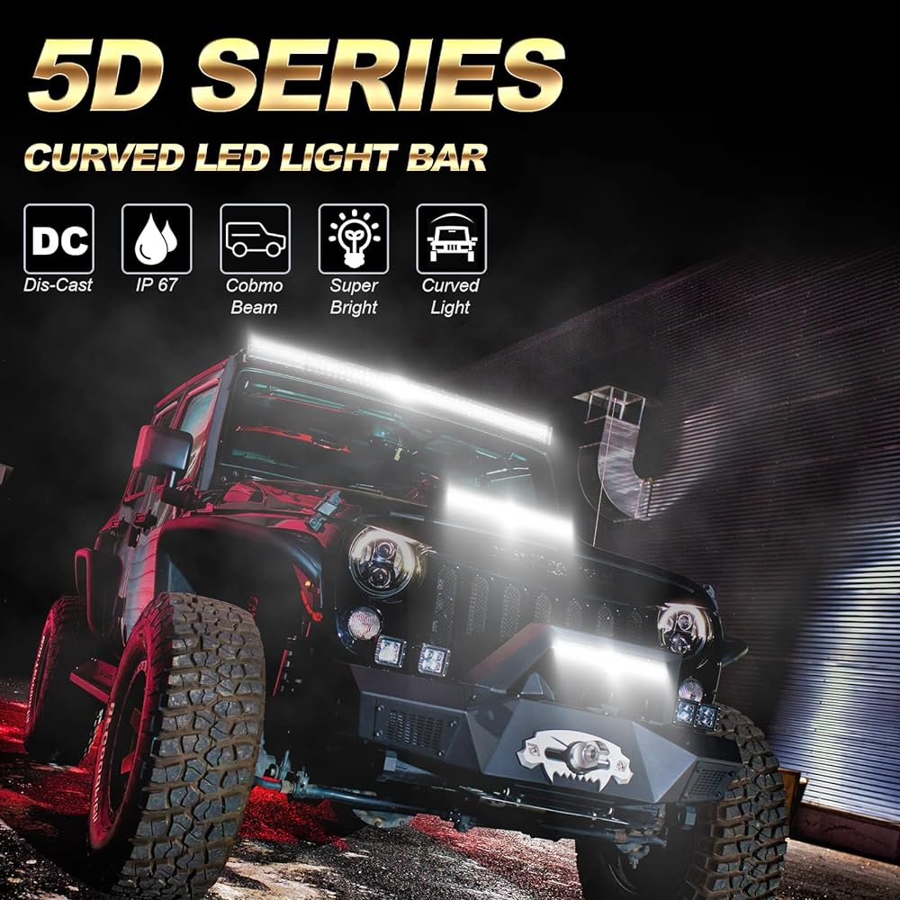 AUXBEAM 52 inch LED light bar 300W 2 rows curved flood spot combo beam 100 pieces LED worklight off -road driving light fog light 5D lens wiring harness car SUV UTV ATV pickup track