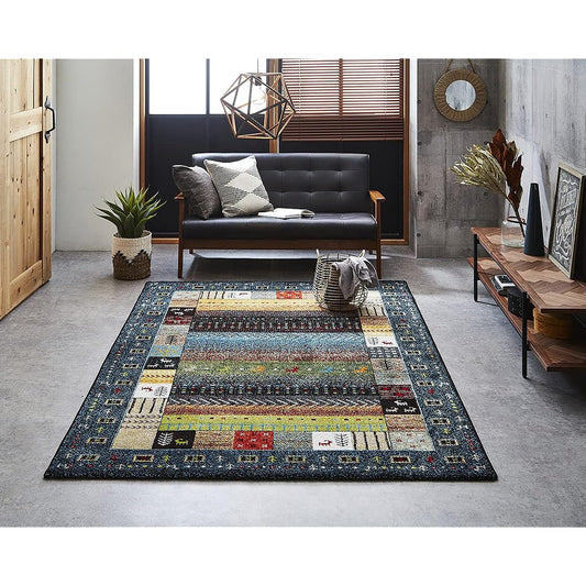 Ikehiko Rug Carpet Mat Carpet Ibiza Approx. 80 x 140cm Navy Antibacterial and Deodorizing Effect Wilton Weave #2371009