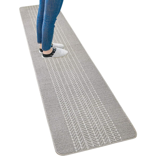 OKA Yutoshu Easy to Wash Kitchen Mat Herringbone Approx. 60cm x 270cm Gray (Non-slip, Made in Japan, Scandinavia)