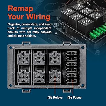 TRUE MODS 12V Automatic Waterproof Hughes Relay Box Block [6 Bosch Style Relay Holder] [6 ATC/ATO Fuse Holder] Universal Relay Block Box 12V Automobile Marine Boat Light Equipment