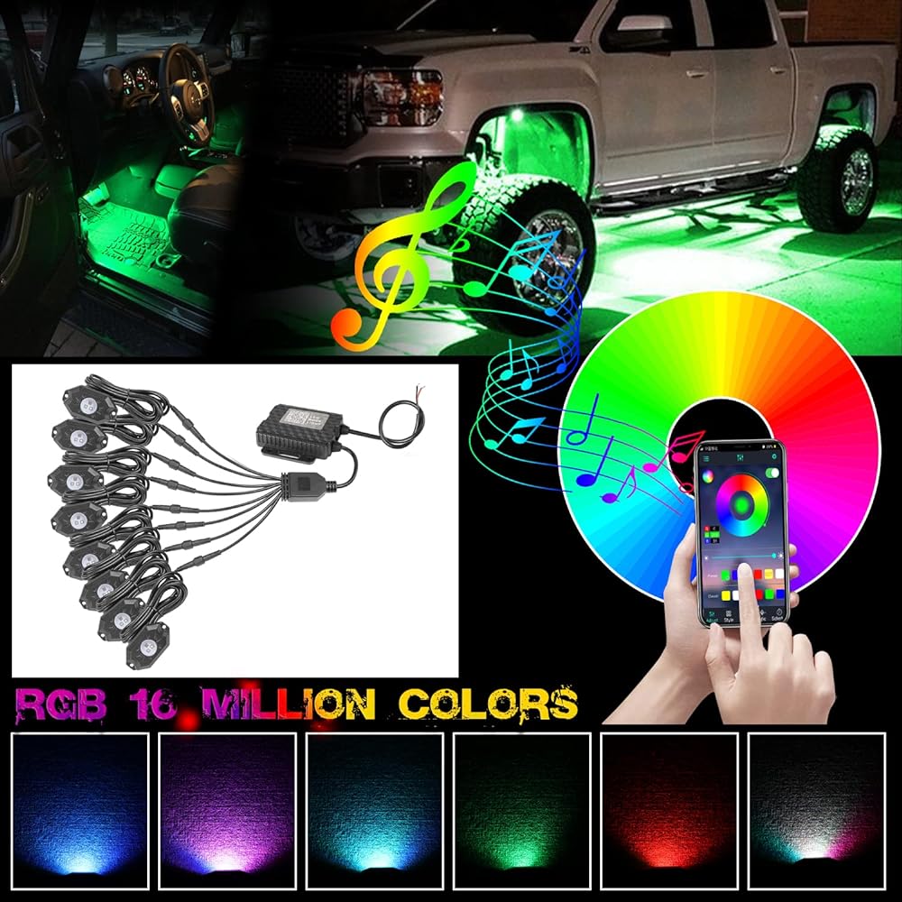 RGB Lock Light Kit Off -Road Tandola RGB LED Lock Light NAT Rail Leglit Under Growpick Under Growpick Up Forda Jeep Dodge GMC