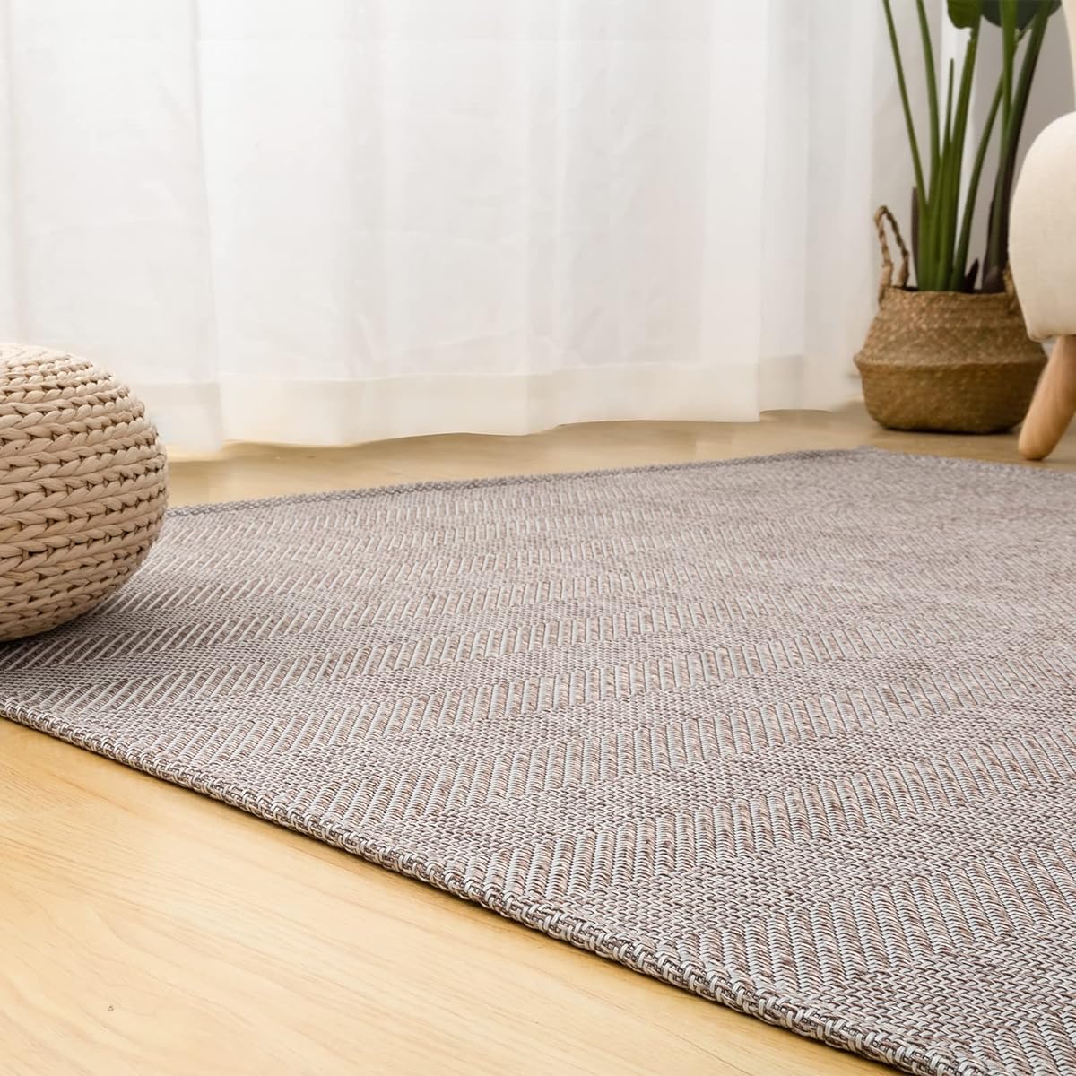 OIGAE Rug Carpet Spring Summer 190x240cm 3 Tatami Area Rug Herringbone Pattern Scandinavian Carpet Plain Geometric Pattern Floor Protection Soundproofing Living Room Anti-Slip Suitable for All Seasons Safe Material Brown