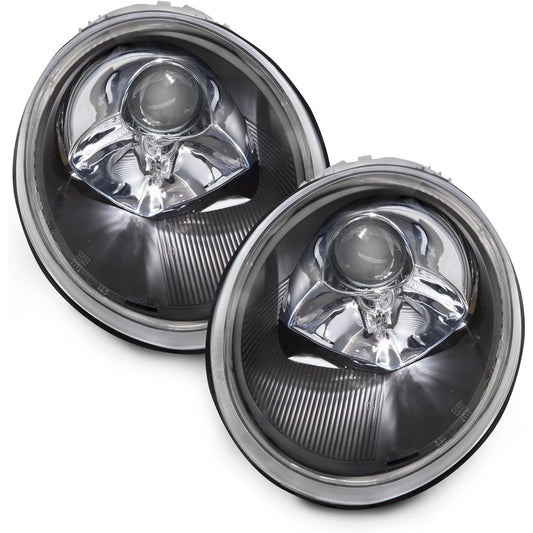 PERDE Black housing Halogen Headlight Volkswagen Beetle 1998-2005 with left driver's seat and head lamp on the right side seat side