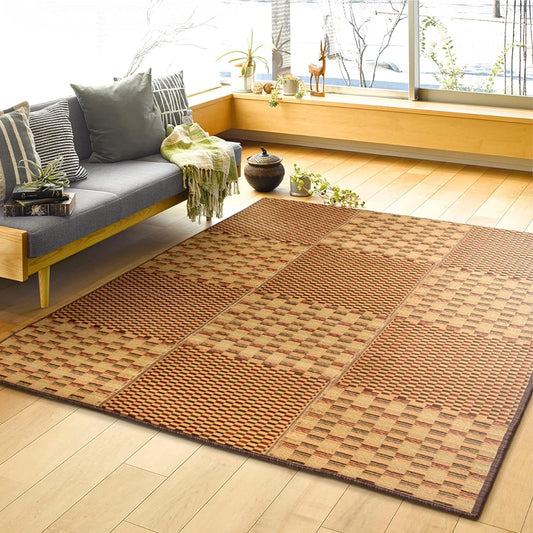 Hagiwara Igusa Compact Rug, Backed, Brown, Approx. 180 x 180cm "Kihachi", Thick, Water Repellent, Anti-Mold, Deodorizing, Anti-Slip, Foldable