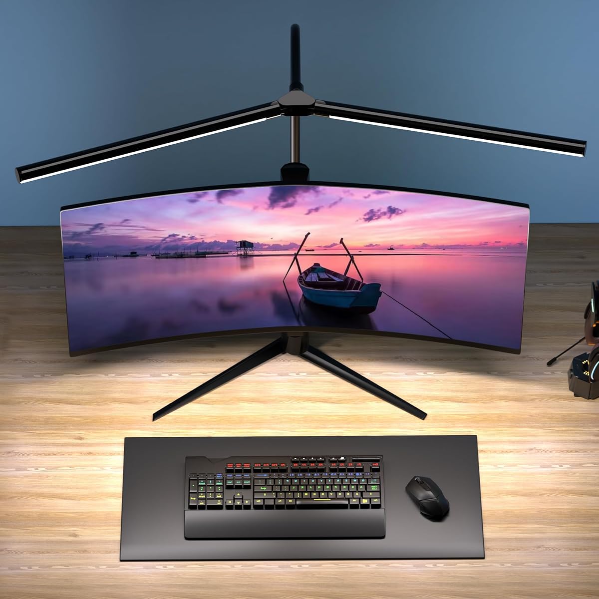 Quntis LED Desk Light Desk Lamp 1500Lux High Brightness Width 80cm Double Light Source 4 Level Dimming/Color Temperature Ra>95 High Color Rendering Desk Lamp Stand Light Tabletop Light Touch Sensor Type Multi-Angle Adjustment For Tabletop/Reading/Study/W