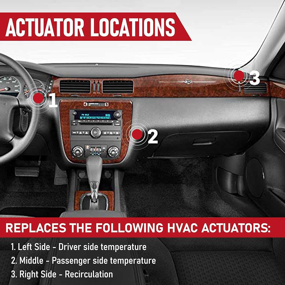 HVAC Air Door Actuator -Chevrolet Impala 2004-2013 -Exchange 1573517, 1574122, 158440986, 52754988, 52409974, 604-108, 15-74122, 604108 -Heater temperature blended door operation. Eater