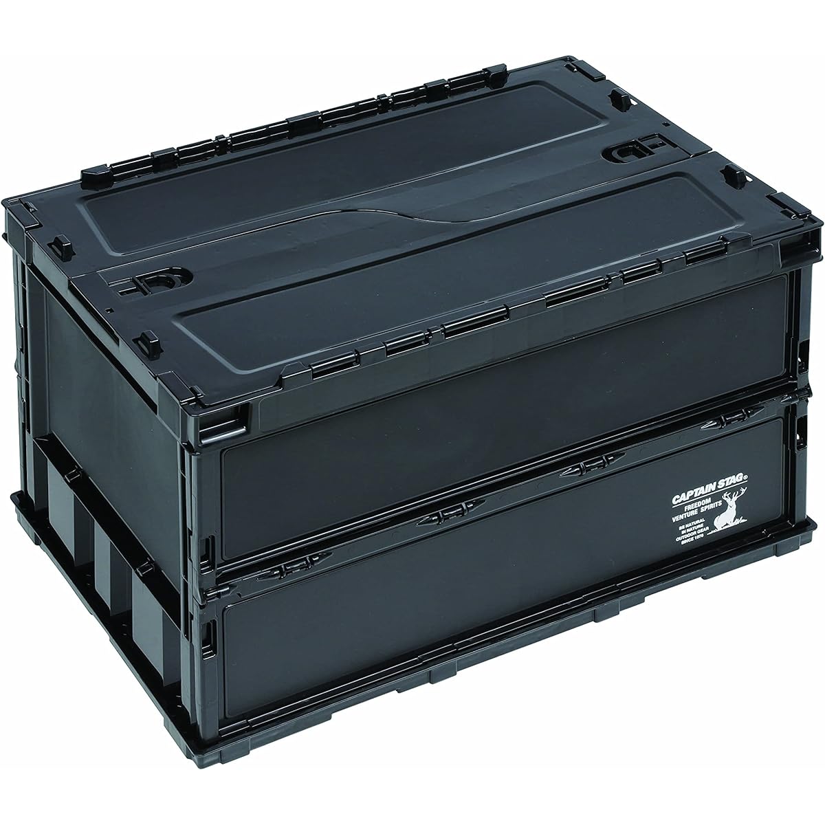 CAPTAIN STAG Oricon Folding Container FD Container with Lock Lid [Capacity 20L/51.3L] Made in Japan Black CS Black Label UL-1074/UL-1075