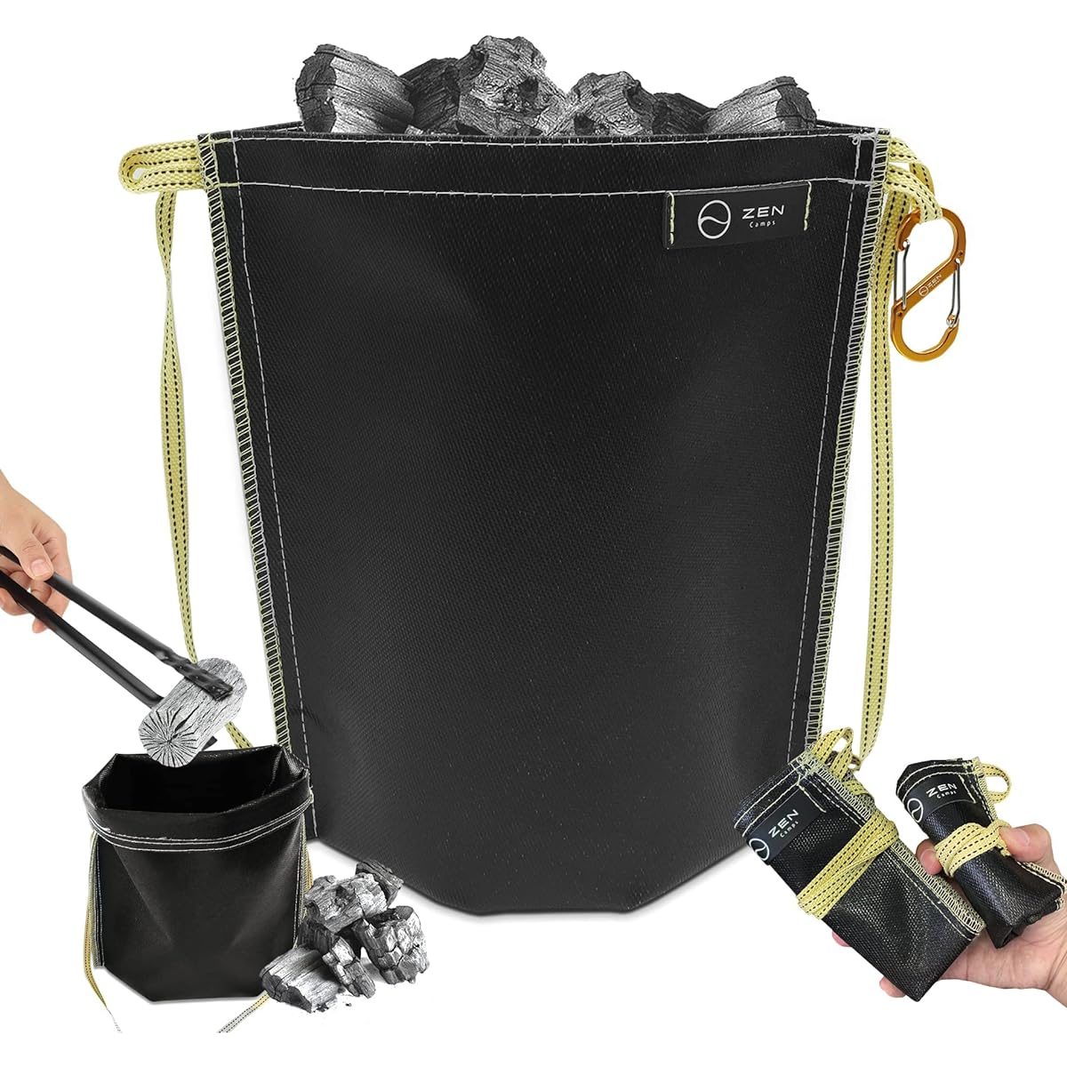 ZEN Camps Fire Extinguishing Bag, Ash Carry, Charcoal Processing Bag, Charcoal Extinguishing Bag, Charcoal Bag, Waterproof, Free Standing, Ash Carry, Camping, Heat Resistant, Flame Retardant, Compact, Large Capacity [Japanese Brand]
