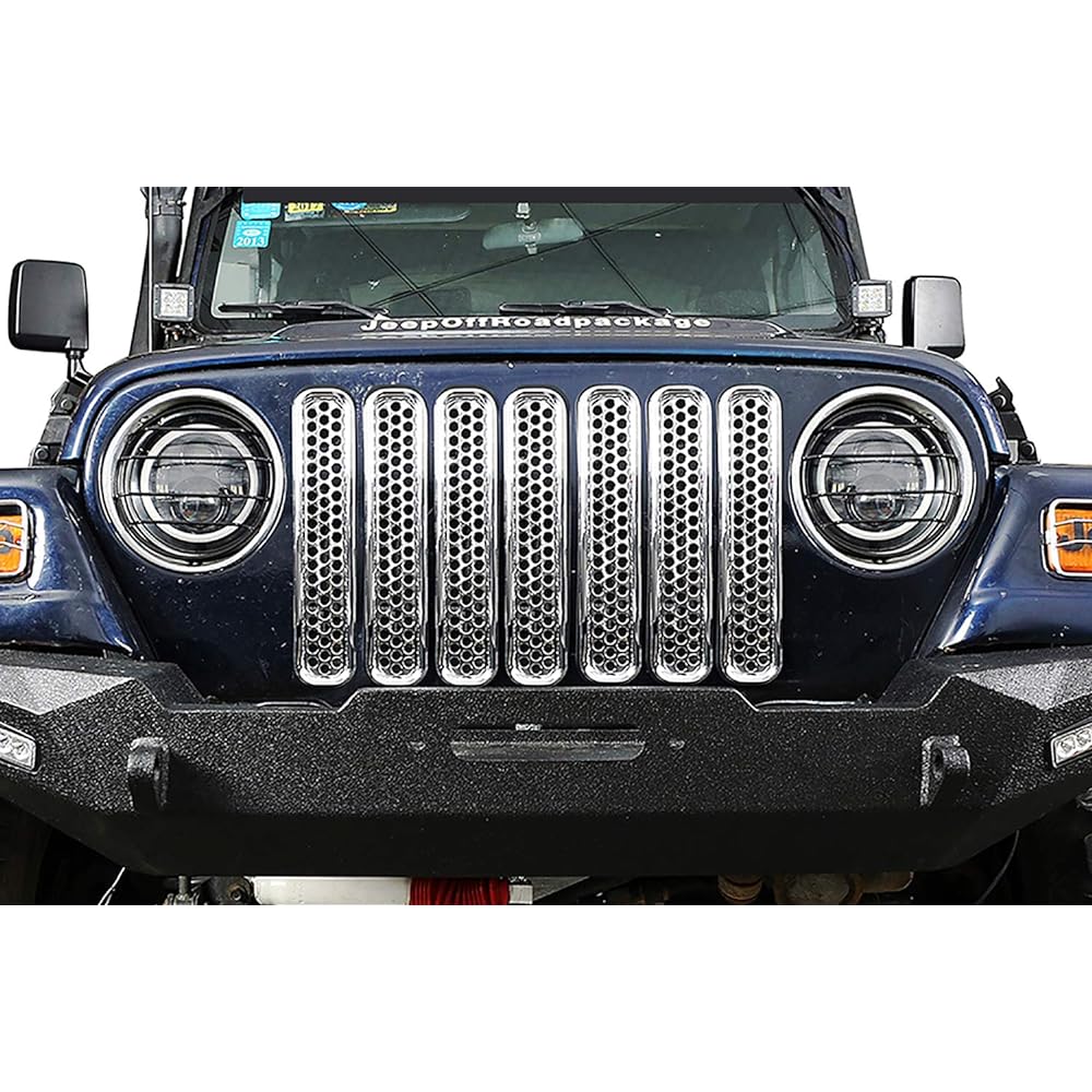 Push Button Front Grill Mesh Inserts Black 1997 – 2006 Jeep Wrangler tjunlimited (7 Pack)