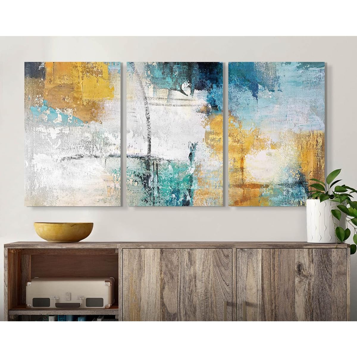 Interior Art Panel Scandinavian Stylish Entrance Bedroom Decorative Painting Abstract Painting Blue Gray Office Living Room (Completed Product with Wooden Frame) 40x60cmx3pcs