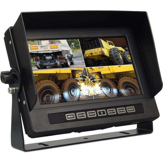 On-dash monitor 7 inch waterproof split screen camera 4 systems linked display normal image mirror image RCA back camera 4 pin compatible