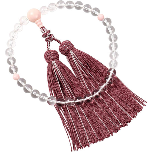 Kiho Kobo Women's Prayer Beads Prayer Beads Kyoto Prayer Beads with Cherry Blossom Shells Pure Silk Two Colored Tassels in Paulownia Box Certificate Included/One-handed Informal Suitable for All Sects/Dark Pink