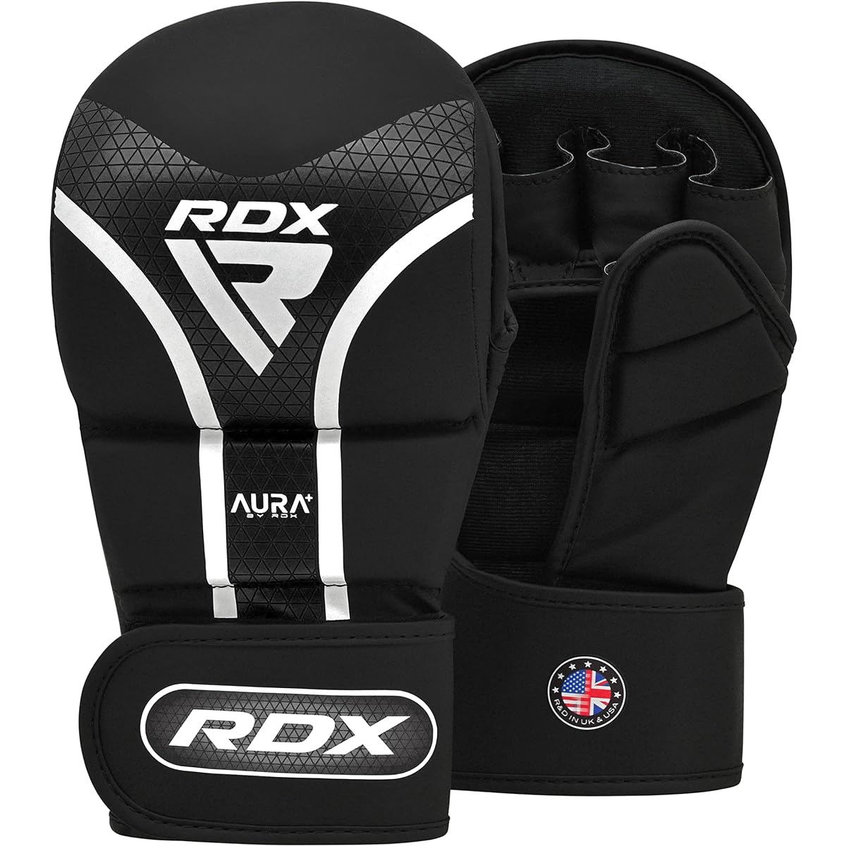 RDX Grappling Gloves AURA plus MMA Martial Arts Open Finger Black (XL, Black)