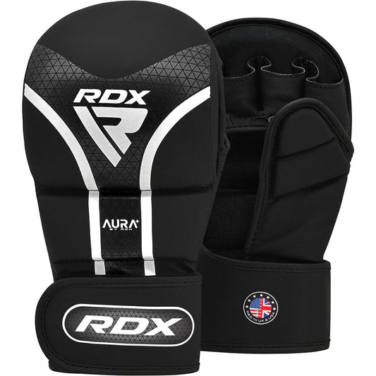 RDX Grappling Gloves AURA plus MMA Martial Arts Open Finger Black (XL, Black)