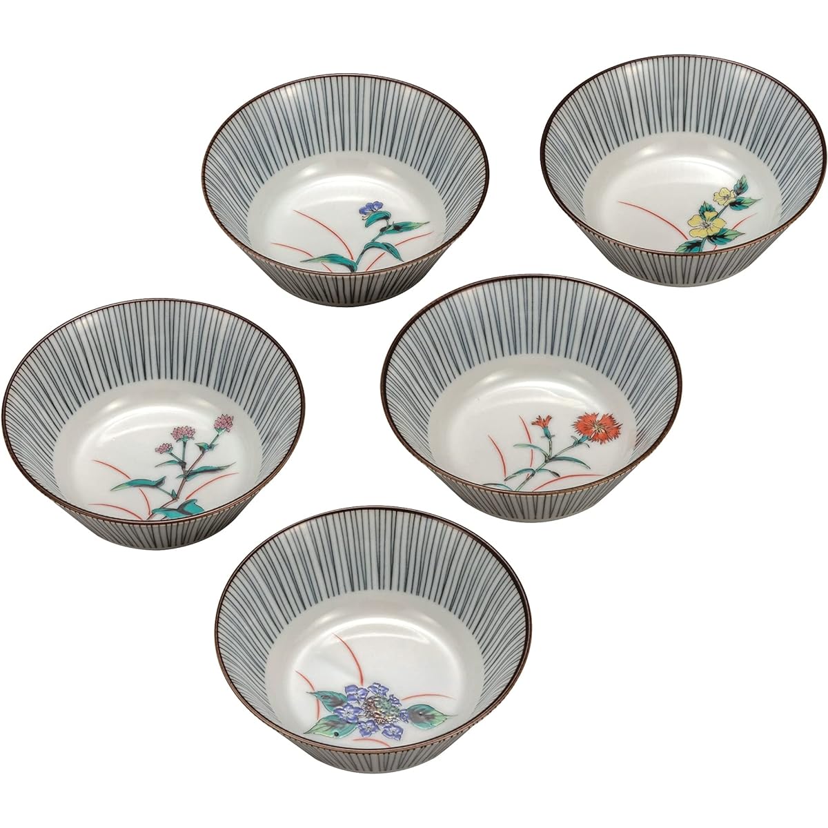 Kutani ware Iwataya Kutani ware small bowl set (size 4.5) Five flowers K7-186