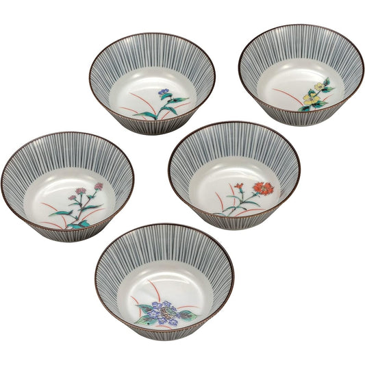 Kutani ware Iwataya Kutani ware small bowl set (size 4.5) Five flowers K7-186