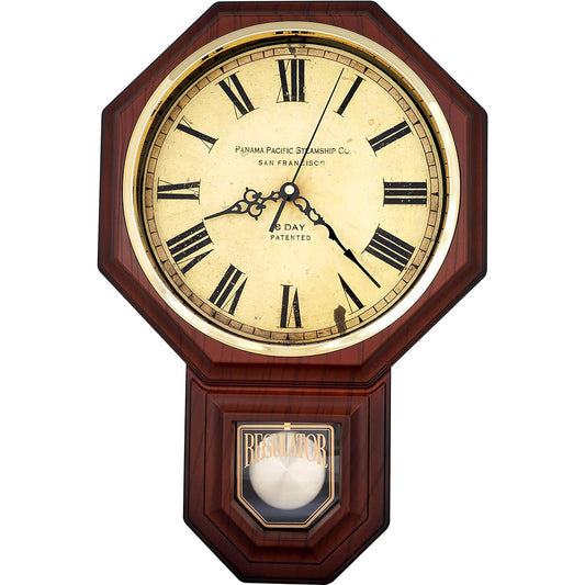Jutime Traditional Schoolhouse Vintage Roman Pendulum Wall Clock Hourly Chime with Westminster Melody (PP-VR-DW Dark Wood Grain)