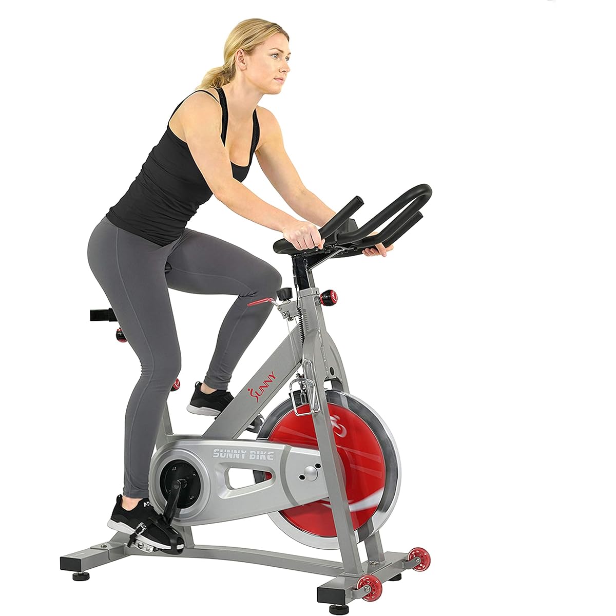 Sunny Health & Fitness Upright Exercise Bike Indoor Cycling Bike with Device Mount and Advanced Display Gray 18kg Flywheel Dual Felt Resistance Pro/Pro II SF-B1995