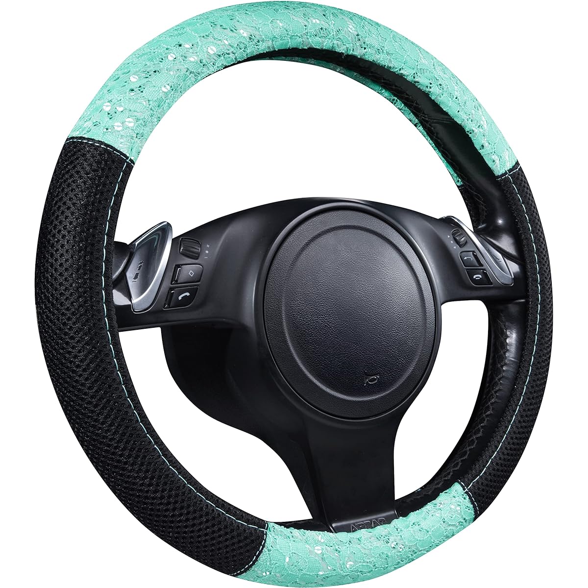 CAR PASS Steering cover handle cover Universal lace Leather ladies (1 piece, mint) ZT-0068