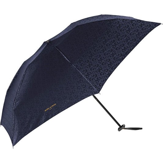 [Moonbat] Women's Folding Umbrella Mila Schon Logo Jacquard Women's Umbrella Folding Umbrella Mini Umbrella Women's Navy Blue Rib Length: Approx. 55cm