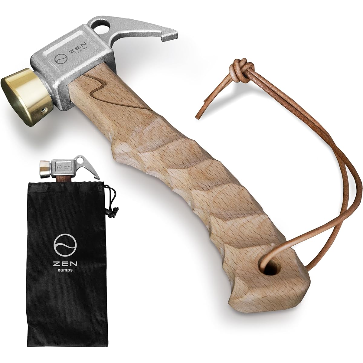 ZEN Camps Peg Hammer, Short Hammer, Lightweight, Small, Compact, Camping, Wooden Handle, Chestnut Processing, Brass Head (Natural Wood)