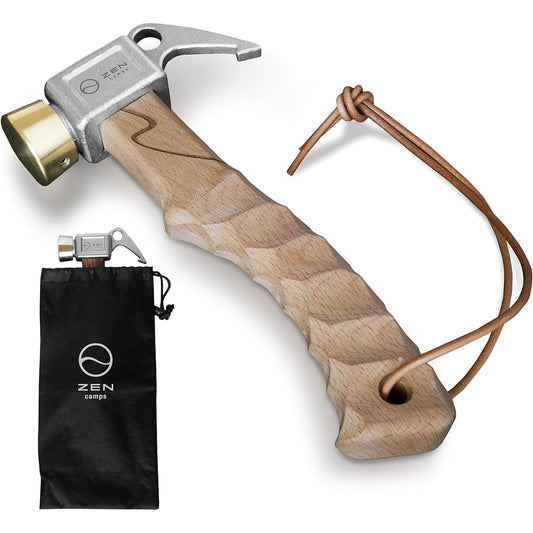 ZEN Camps Peg Hammer, Short Hammer, Lightweight, Small, Compact, Camping, Wooden Handle, Chestnut Processing, Brass Head (Natural Wood)