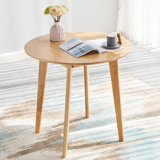 MU RONG Dining Table, Round Table, Round Table, American Oak Wood, Solid Wood, Popular, Round Table, Diameter 60cm, For 2 to 4 People