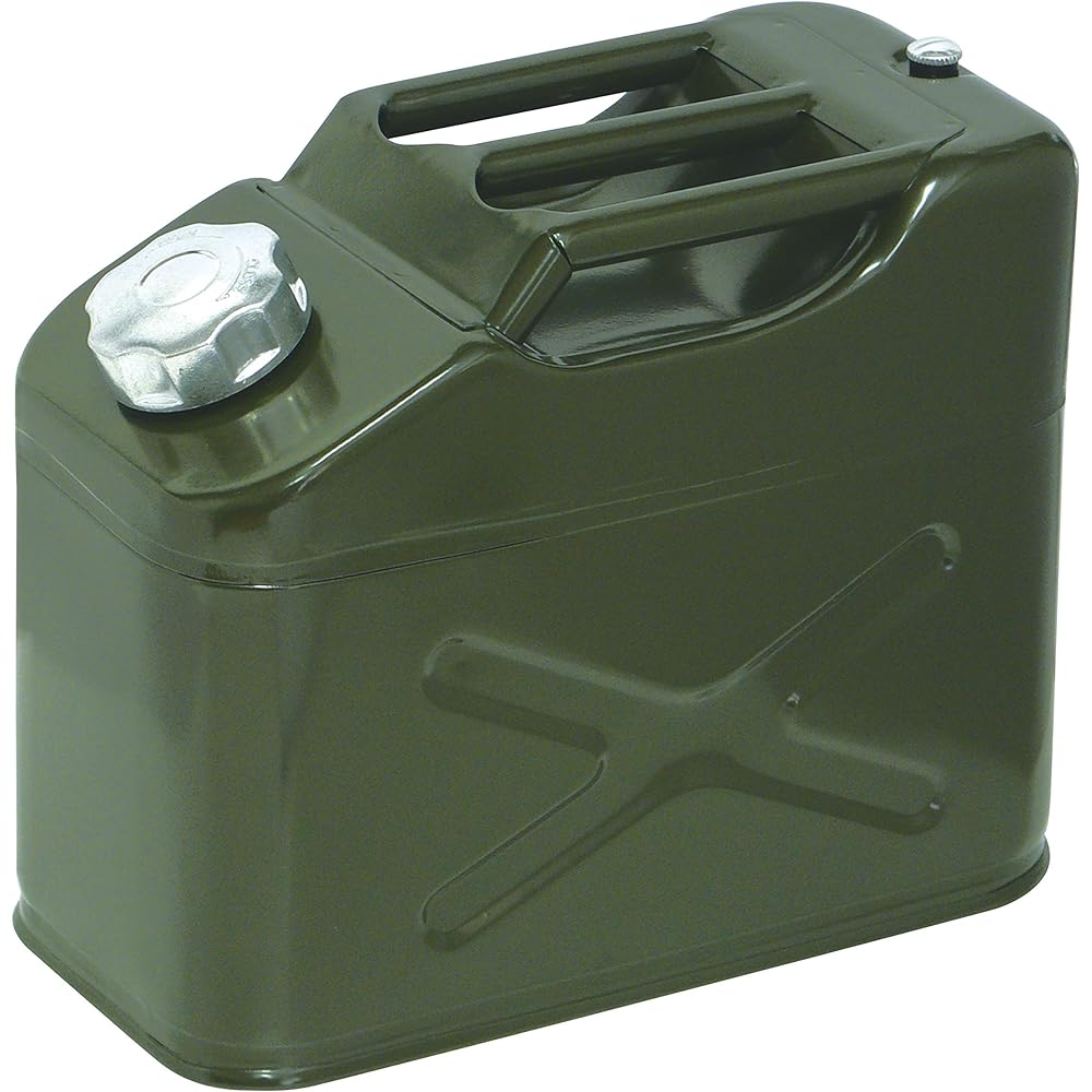 Emerson EM-142 Vertical Gasoline Can, 10L, Fire Service Act Compliant, KHK, Steel Plate Thickness 0.8mm, Triple Handle, Nozzle Can Be Stored in the Can, Comes with Nozzle Filter, Galvanized Steel Plate