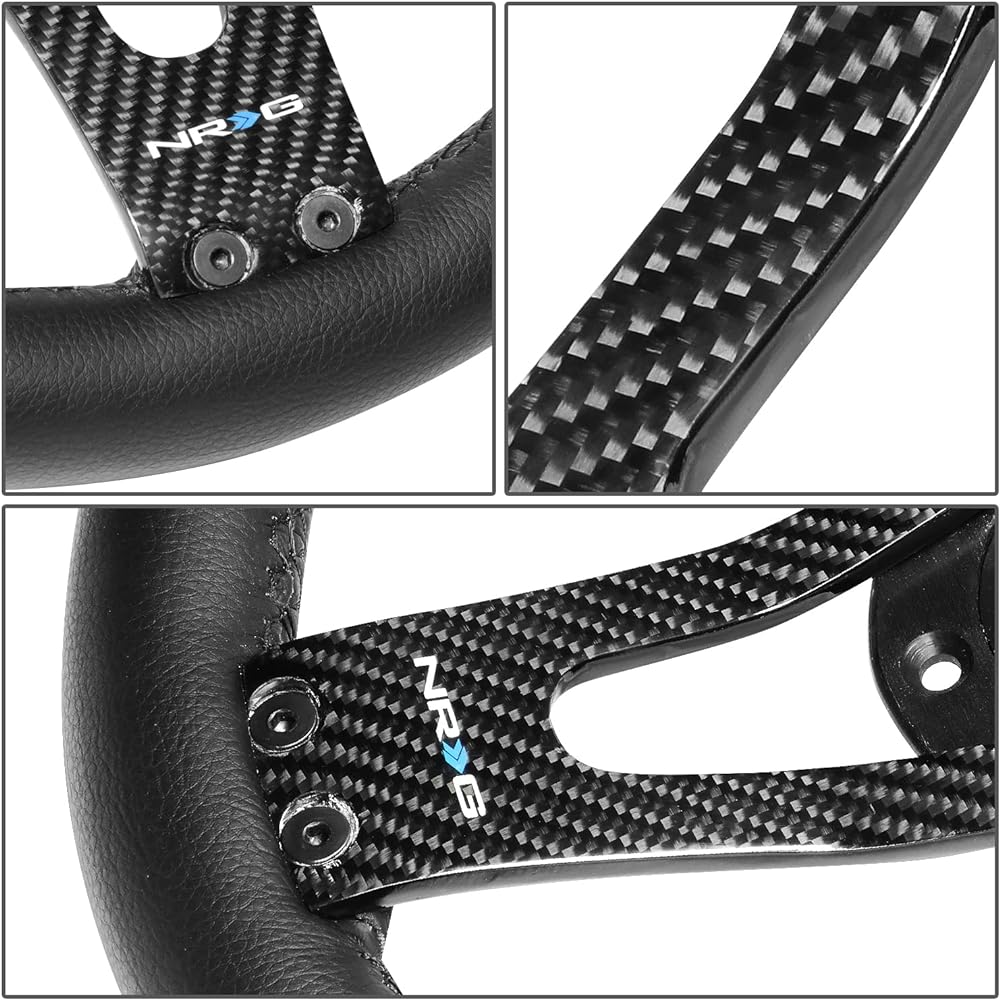 NRG Innovations NRG-RST-002RCF Enhanced Handle Cover 320mm Sports Lightweight Carbon Center Spokes Black Leather and Rivet