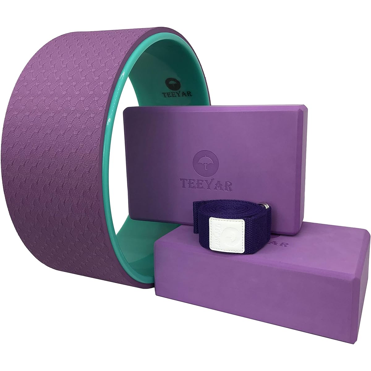 Yoga Wheel (Yoga Ring/Yoga Circle) Diameter 32 x Width 13cm Yoga Block (High Density/200g) Yoga Strap Kit, Improve Balance, Flexibility, Stretching, Backbend (Yoga Wheel Yoga Block Strap Set)
