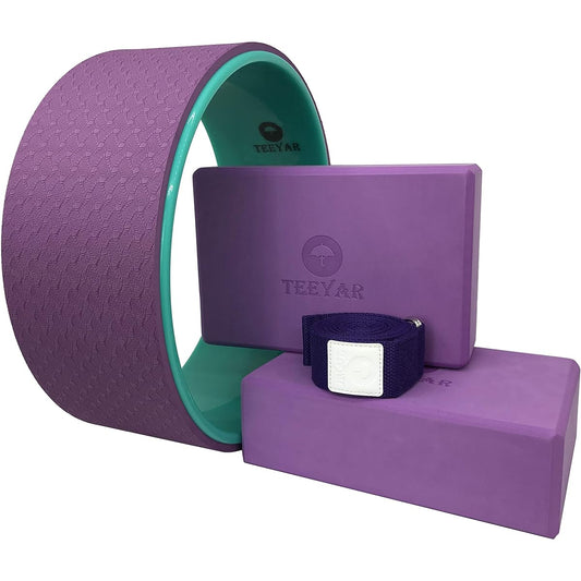 Yoga Wheel (Yoga Ring/Yoga Circle) Diameter 32 x Width 13cm Yoga Block (High Density/200g) Yoga Strap Kit, Improve Balance, Flexibility, Stretching, Backbend (Yoga Wheel Yoga Block Strap Set)