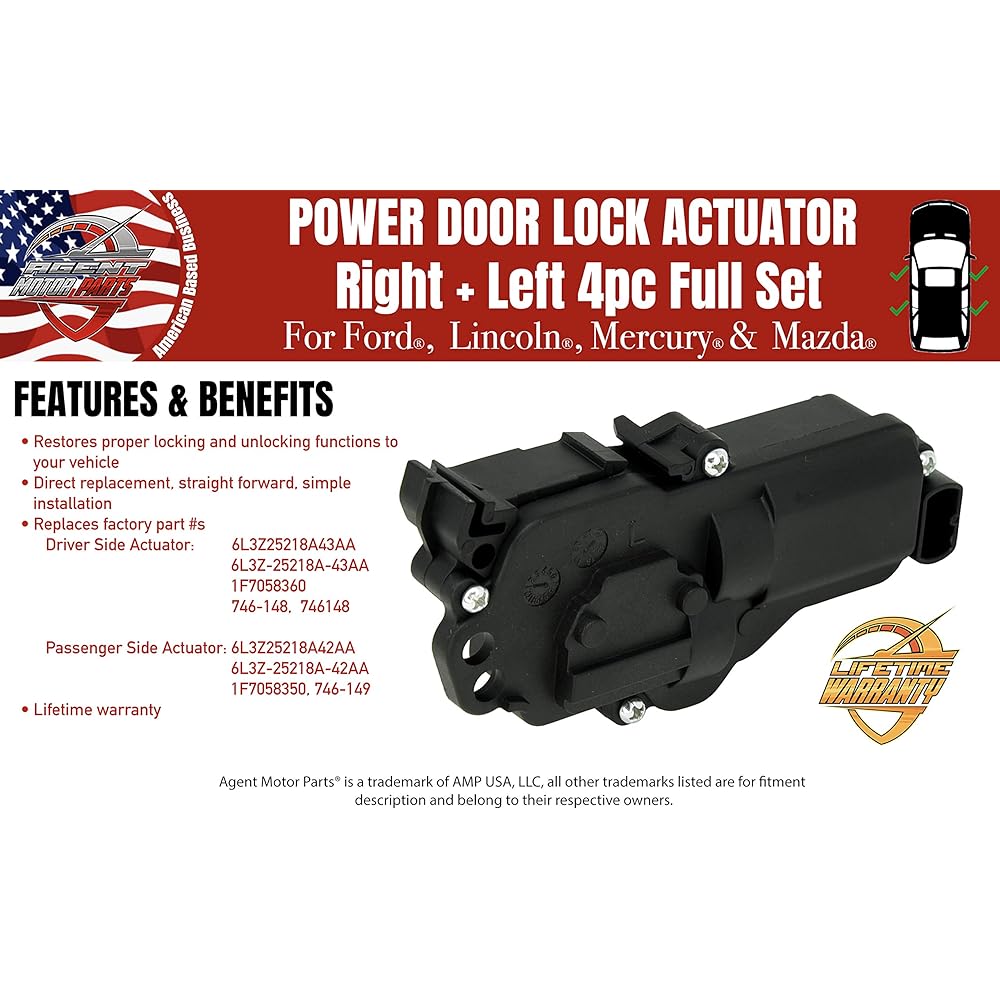 Powered Alock Actuator -4 Pieces - Right and Left Front and Rear - Ford F150 F250 F350 F450 EXPEDITION EXCURSION - 6L3Z25218A43AA 6L3Z25218A42AA Annex Electric Lock Motor