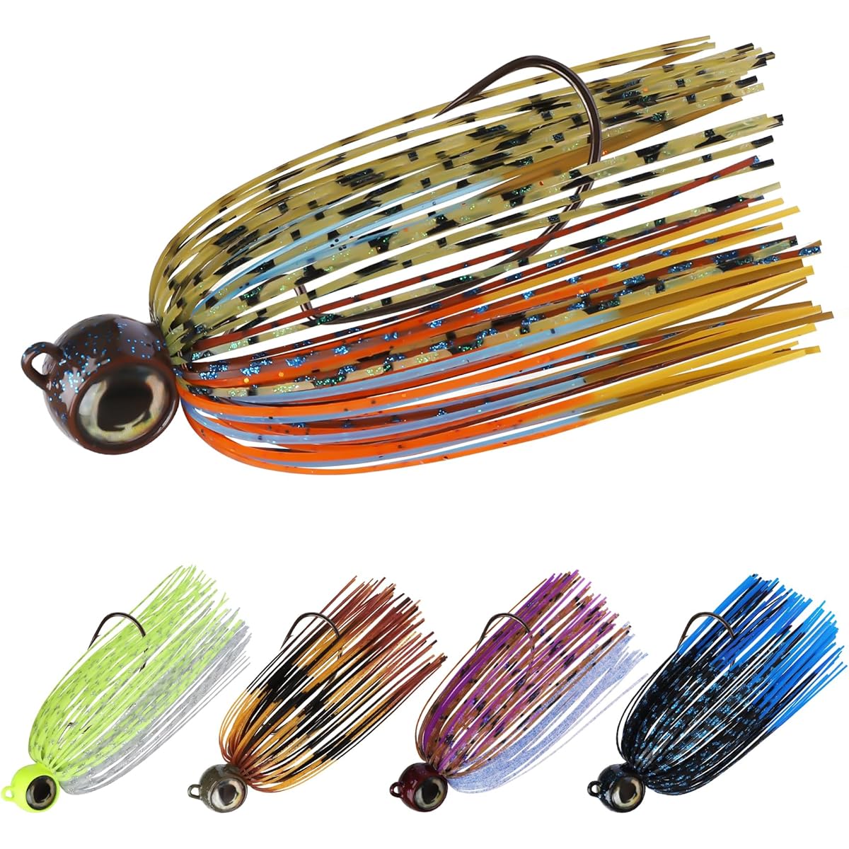 TRUSCEND Denmori [Rubber Jig] Buzzbait to prevent bottom hooking, set of 5 pieces/5 colors, with BKK hook, stainless steel wire lure to prevent loosening, fishing, agitation, saltwater, freshwater, fishing lure, worm set, suitable for sea bass, blue fish