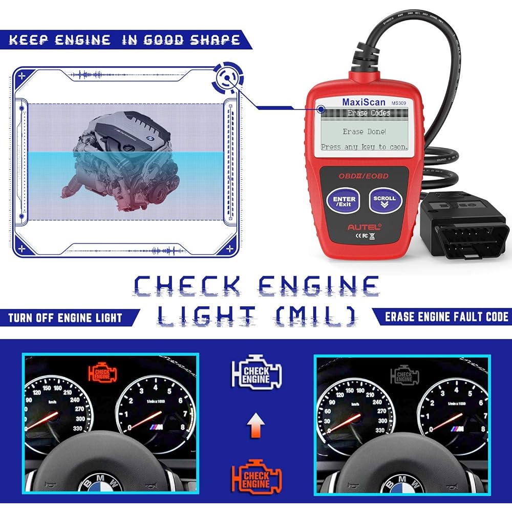 Autel AutoLink AL301 OBD2 Scanner Default Code Reader Car Diagnostic Tool MIL Reset and Off Mill Upgrade Version MS300