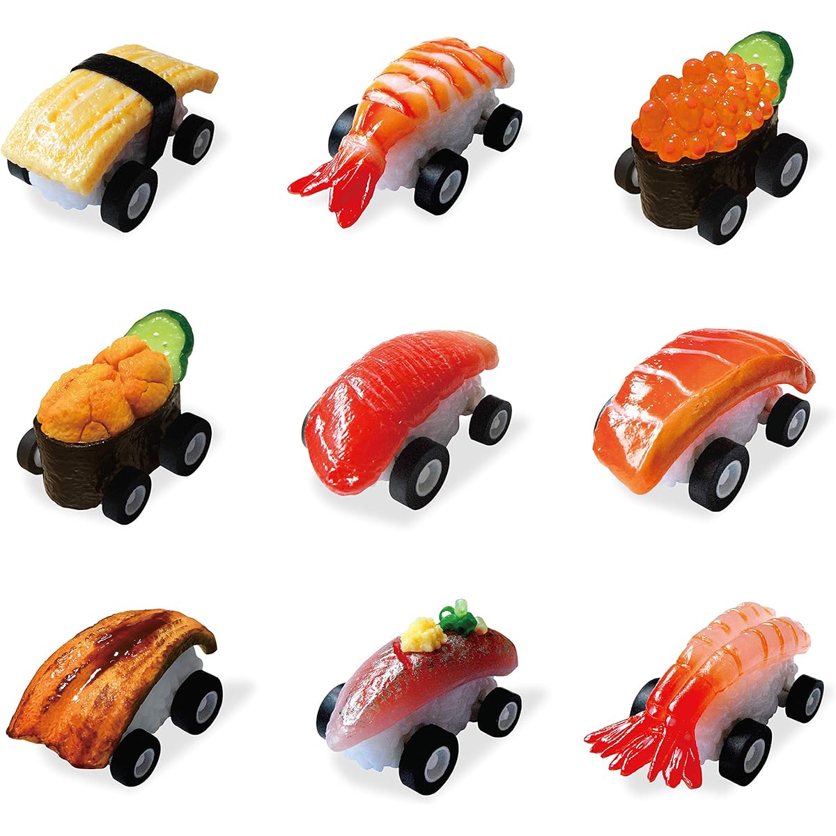 Sushi Boon 9 Piece Set Food Sample Handmade by Craftsman Made in Japan Pull Back Car Mini Car Sushi Present Foreign Souvenir Prize Fake Food