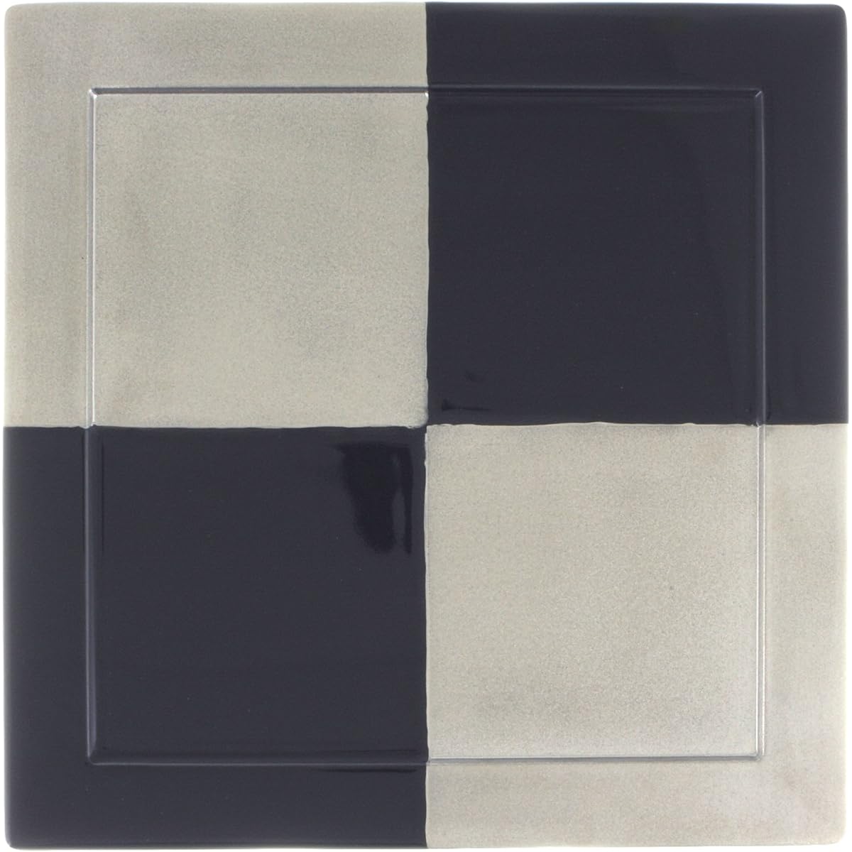 Arita Ware Kinemon Kiln Square Dinner Plate Black Platinum Checkered 97369