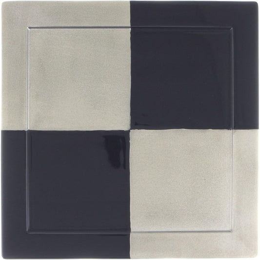Arita Ware Kinemon Kiln Square Dinner Plate Black Platinum Checkered 97369