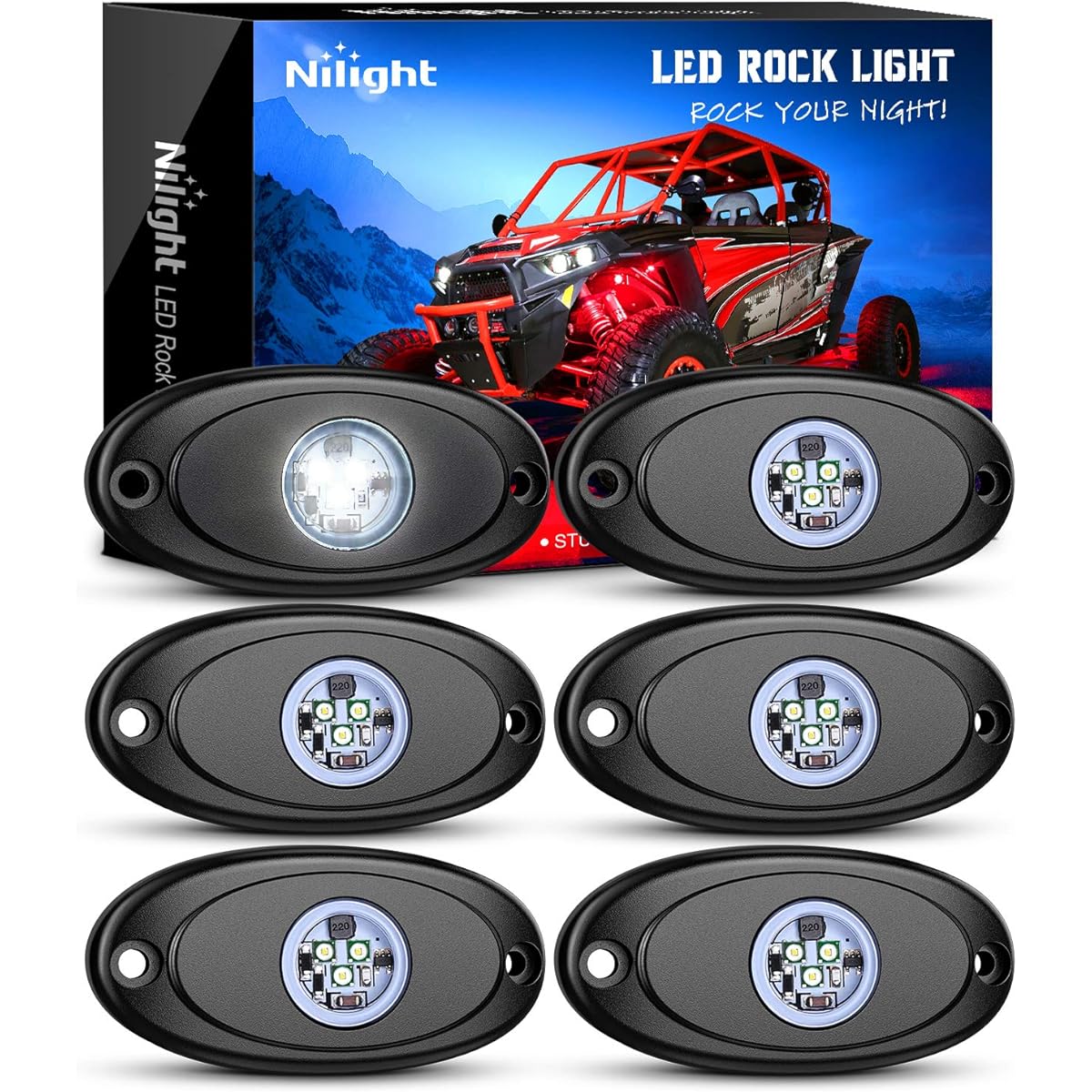 NILIGHT LED lock light 6 pieces White light pod waterproof body wheel wellight exterior interior light car track pickup ATV UTV UTV for motorcycle boat