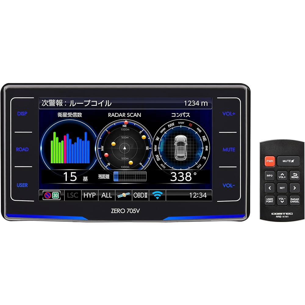 Comtec GPS LCD Radar Detector ZERO 705V Free Data Update Compatible with Mobile Orbis/Zone 30 OBD2 Connection Meter Function Drive Recorder Cooperation ZERO 705V