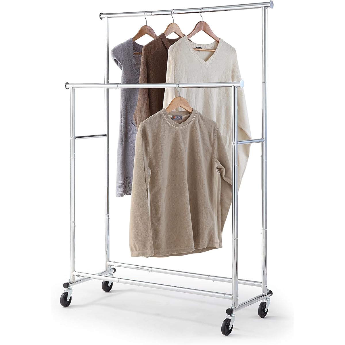 Sunny Point Hanger Rack Silver Sturdy Steel Clothes Storage with Casters (Silver, Double.)