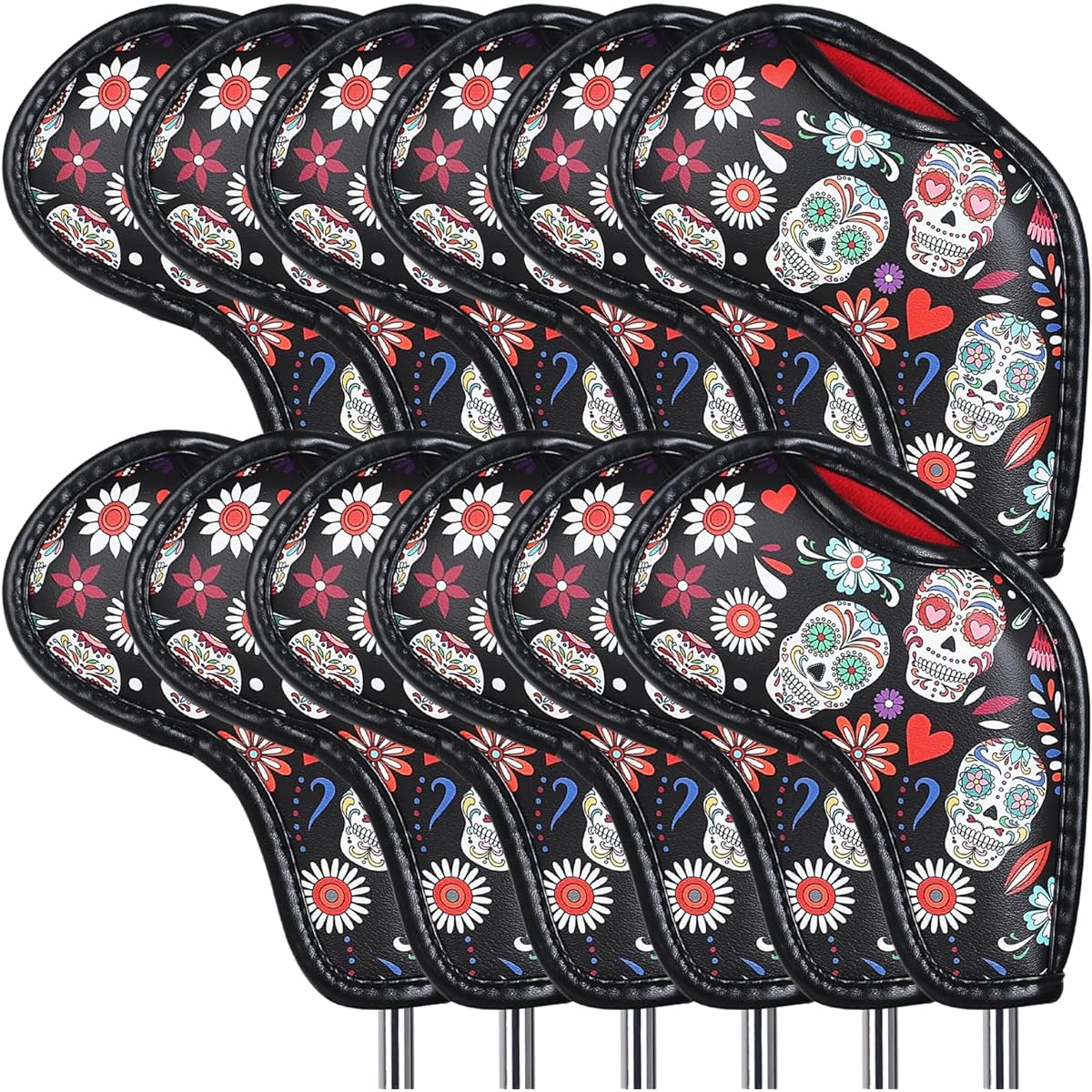 Golf Iron Cover Velcro Closure Wedge Cover Club Head Cover Skull Pattern Synthetic Leather