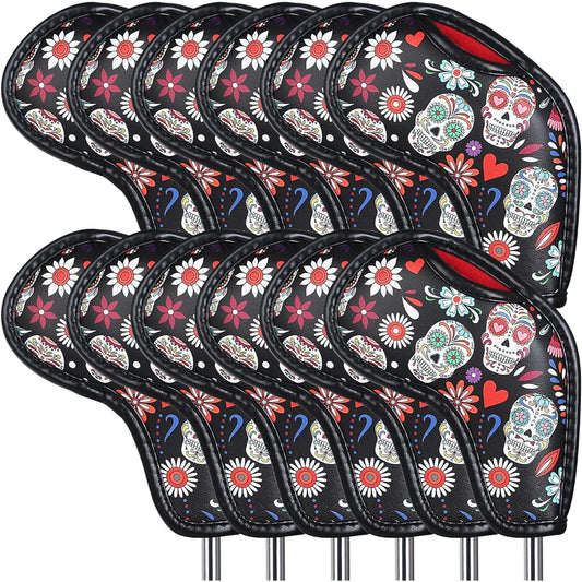 Golf Iron Cover Velcro Closure Wedge Cover Club Head Cover Skull Pattern Synthetic Leather