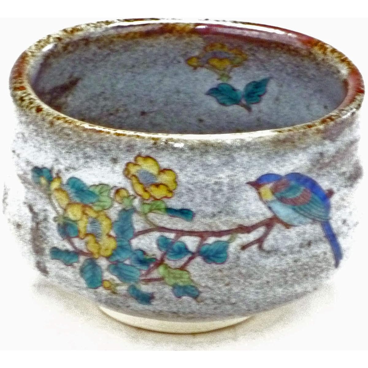 Kutani ware [Matcha bowl] Golden thread plum and bird Middle picture Pottery
