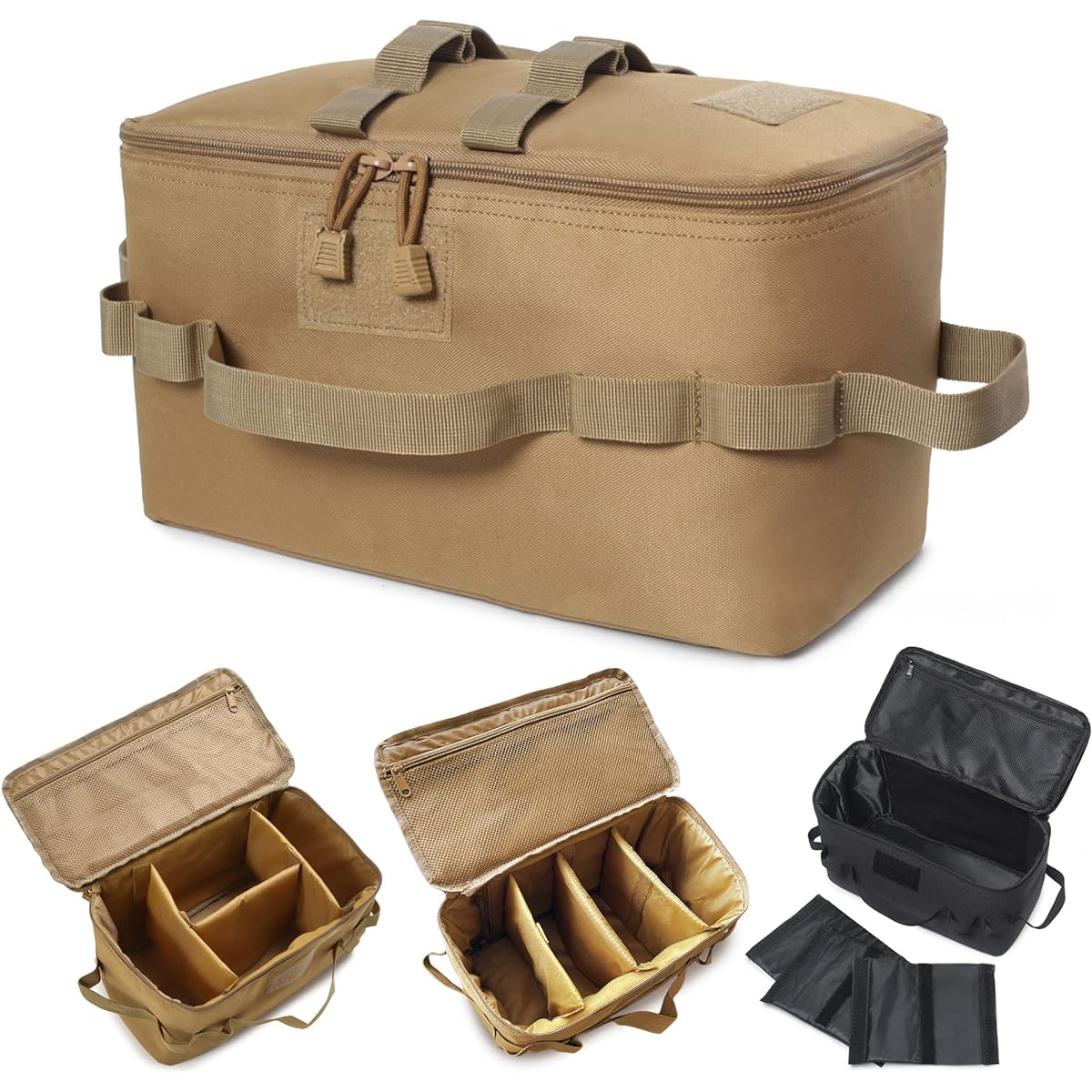 Gear Case Storage Box Outdoor Camping Equipment Soft Container Bag Shock Absorption [3 Dividers] Compact Lightweight Peg