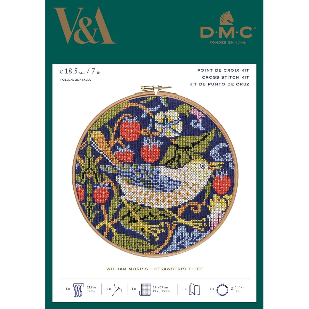 DMC Imported Embroidery Kit "William Morris HOOPS Strawberry Thief" Diameter 18cm BL1174 77/361-03-229